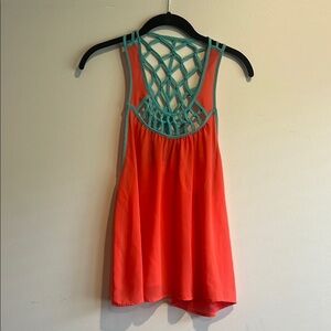 Double Zero Orange Asymmetrical Cut-Out Tank Top